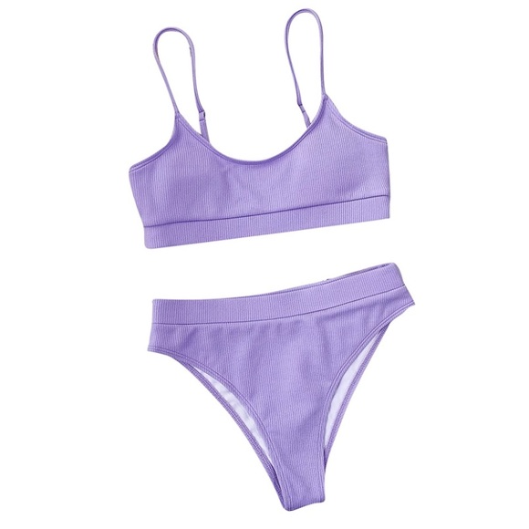 New! ✨ Lavender Purple Textured Stripe High Cut Cheeky 2 Piece Boutique Bikini - Picture 2 of 7